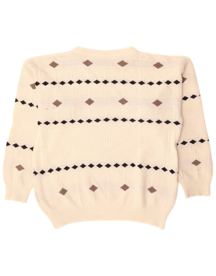 Maglione maglione girocollo vintage da uomo XL bianco a rombi/diamante