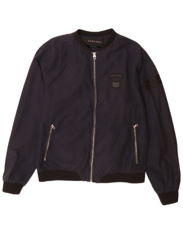 Giubbotto bomber da uomo Zara UK 42 XL Cotone color block blu navy