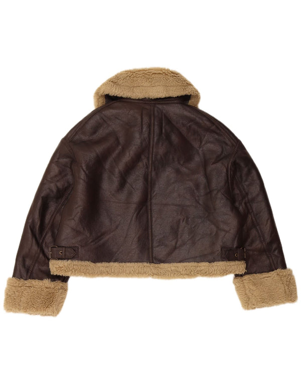 Giacca Sherpa oversize in ecopelle da donna Zara UK 14 Marrone medio
