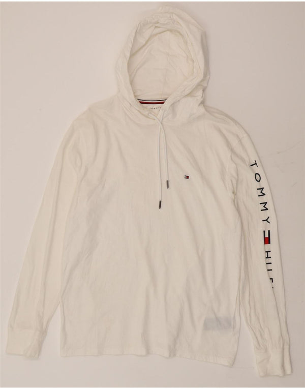 Maglione con cappuccio grafico da uomo Tommy Hilfiger grande cotone bianco