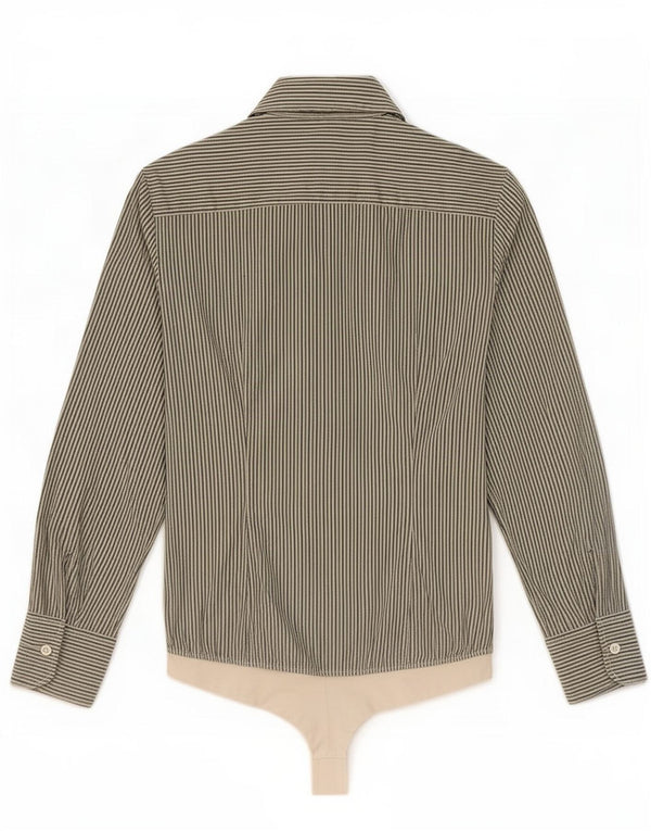 Benetton Camicia Body Donna UK 10 Piccolo Cotone Gessato Verde