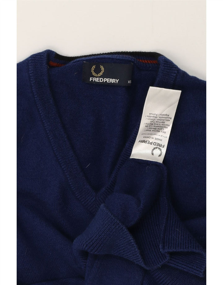 FRED PERRY Maglione da uomo con scollo a V XS in lana blu