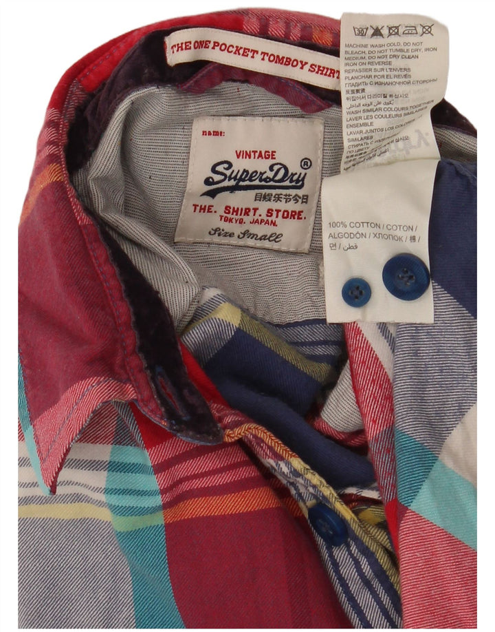 Camicia in flanella da donna Superdry UK 10 piccolo cotone a quadri multicolore