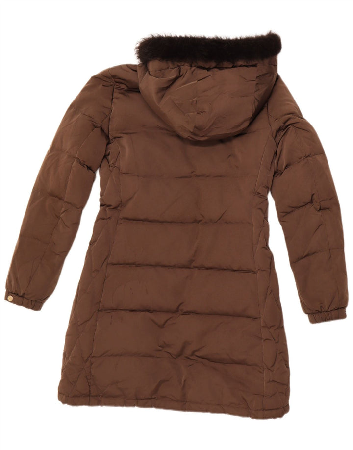 MASSIMO DUTTI Cappotto imbottito con cappuccio da donna UK 10 piccolo poliestere marrone