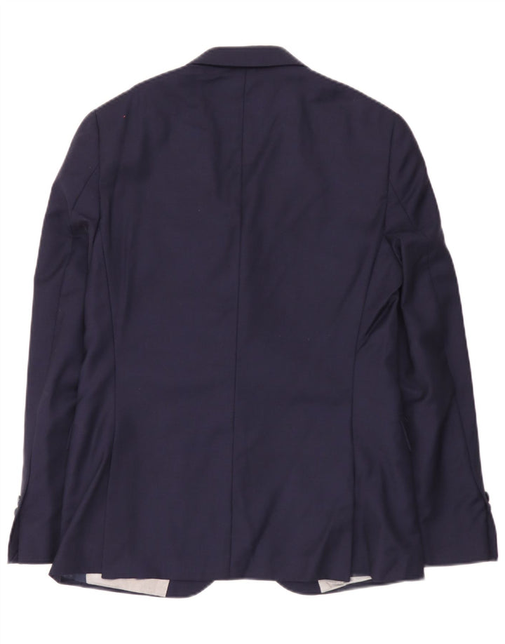Giacca blazer slim fit da uomo Dkny a 2 bottoni UK 38 lana blu navy media