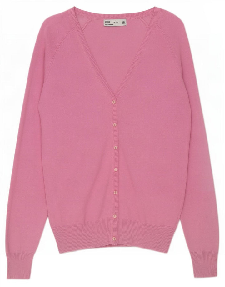 Maglione cardigan da donna Zara UK 12 cotone rosa medio