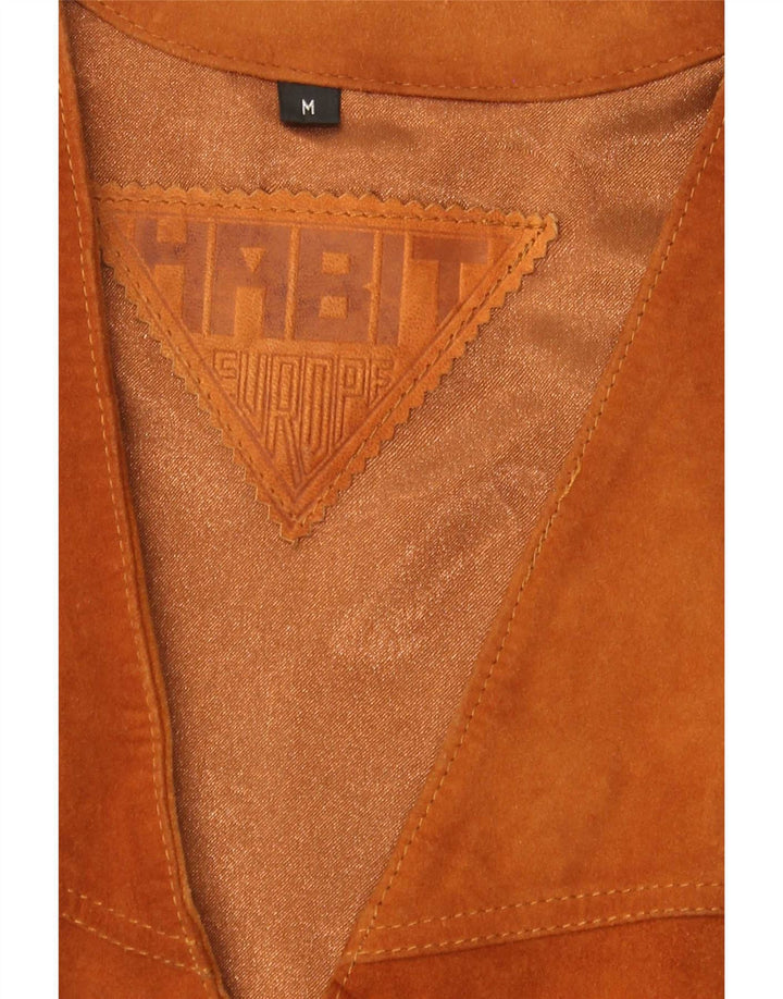 Gilet vintage da uomo in pelle scamosciata marrone medio