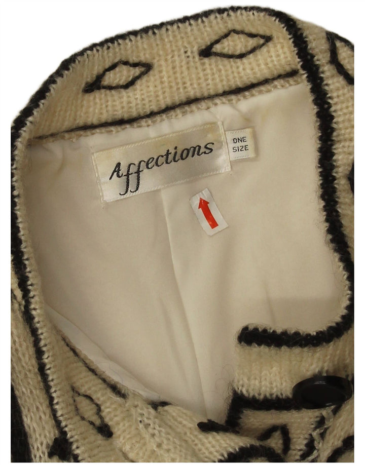 Affections Maglione cardigan lungo da donna Taglia unica Mohair floreale bianco
