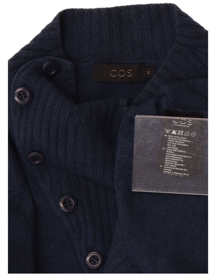 Maglione da uomo con collo a bottoni Cos in lana blu navy media