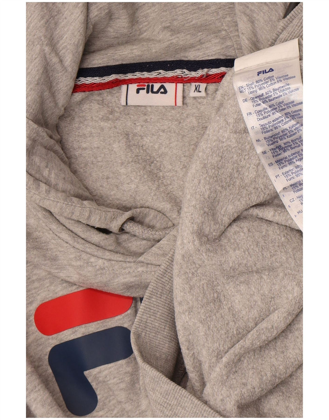 Felpa con cappuccio grafica da uomo Fila XL in cotone grigio