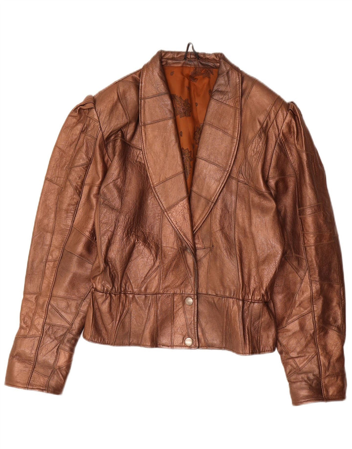 Giacca in pelle vintage da donna UK 14 Marrone medio