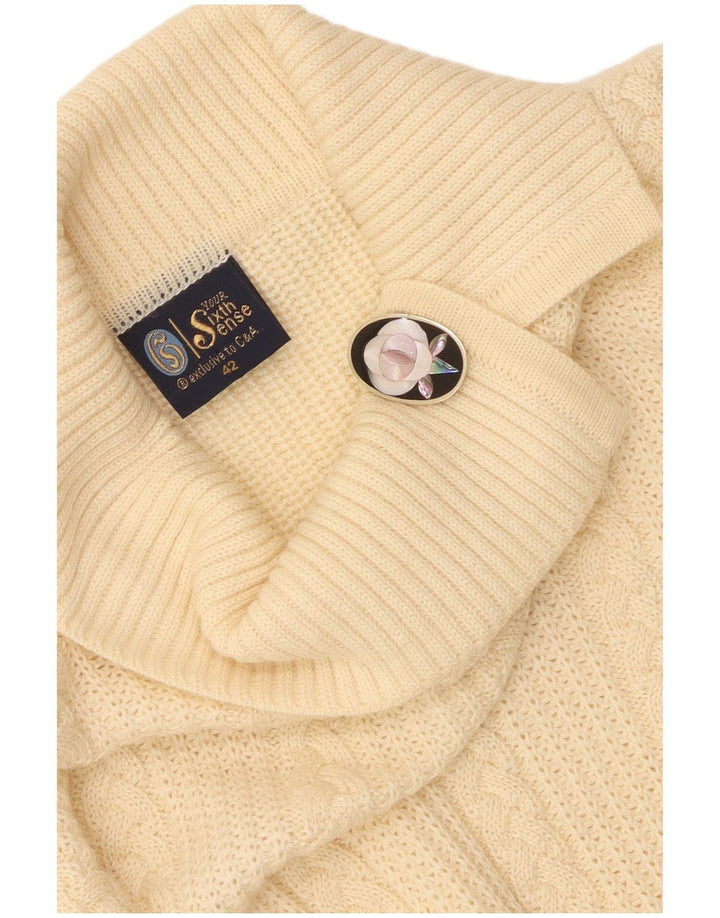 Maglione vintage da donna con collo a scialle IT 42 Acrilico giallo medio