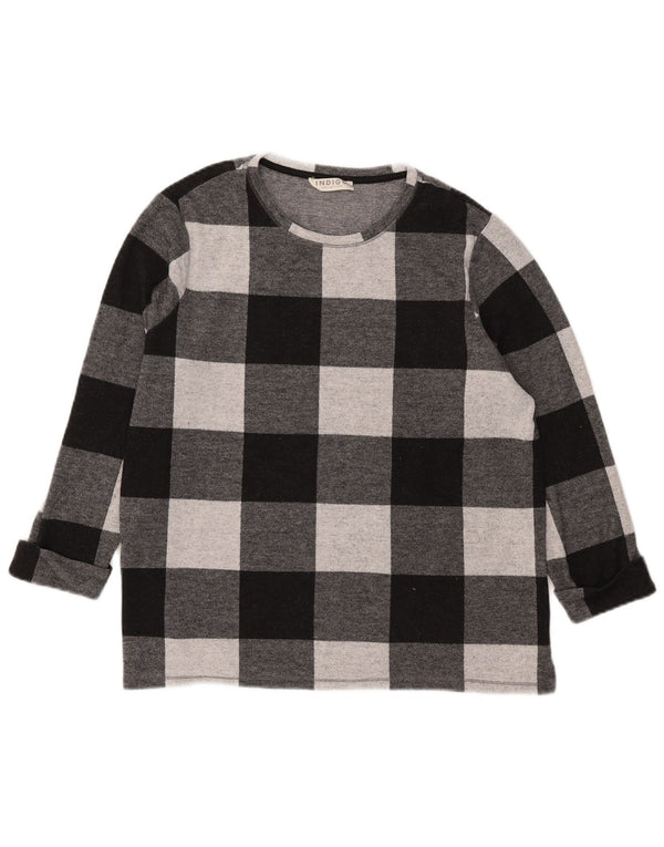 Marks & Spencer Top da donna manica 3/4 UK 18 XL poliestere a quadretti nero