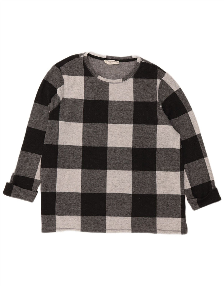 Marks & Spencer Top da donna manica 3/4 UK 18 XL poliestere a quadretti nero