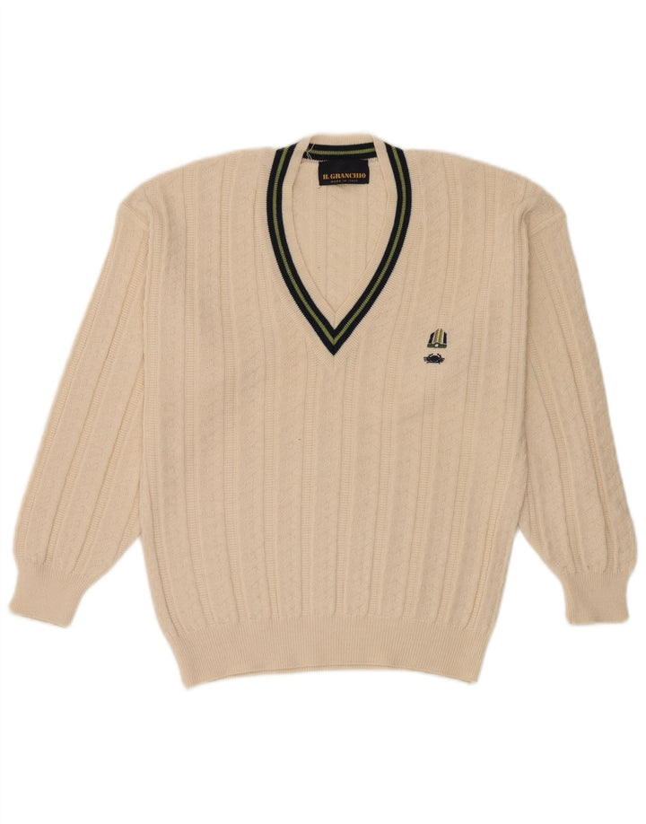 Maglione da uomo con scollo a V Il Granchio medio bianco sporco