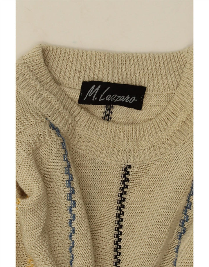 Maglione girocollo da uomo vintage a righe larghe beige