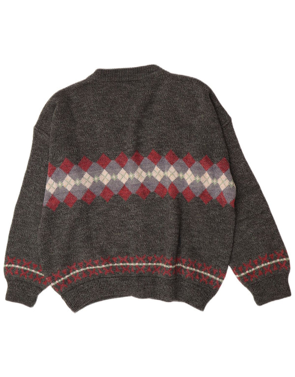 Maglione cardigan da uomo vintage XL grigio a rombi/diamante