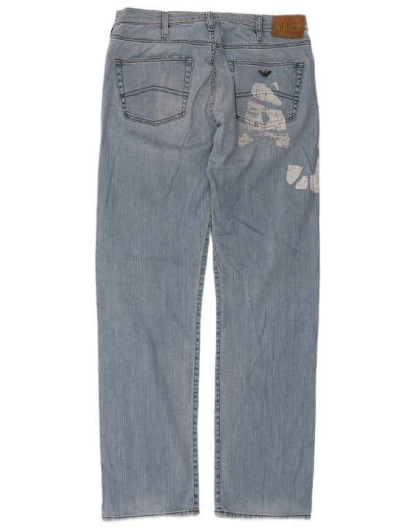 Jeans dritti con grafica da uomo Armani W36 L33 in cotone blu