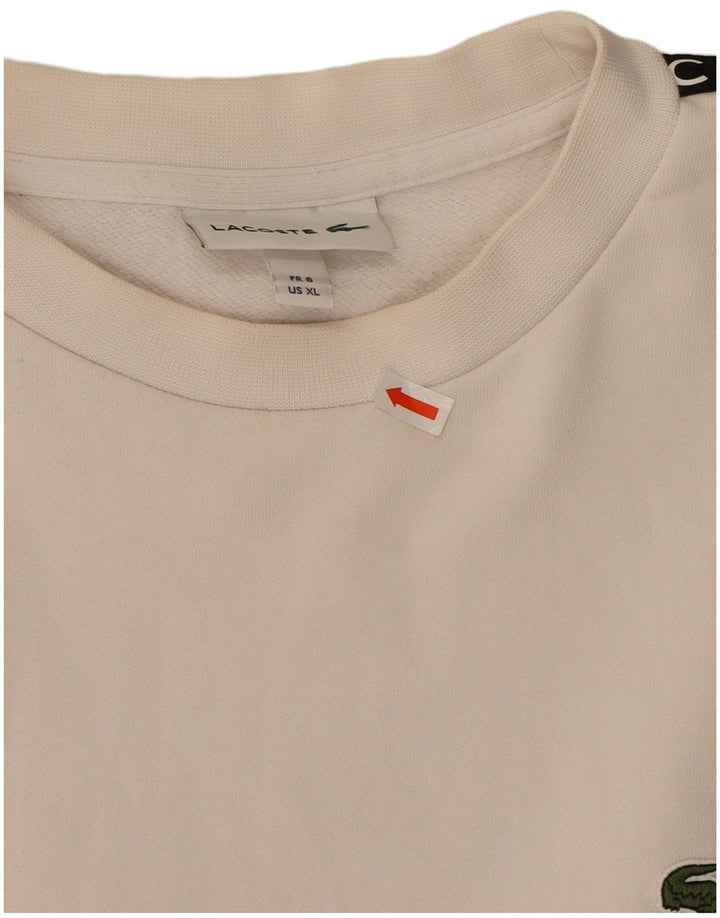 LACOSTE Mens Graphic Sweatshirt Jumper Size 6 XL Off White Colourblock