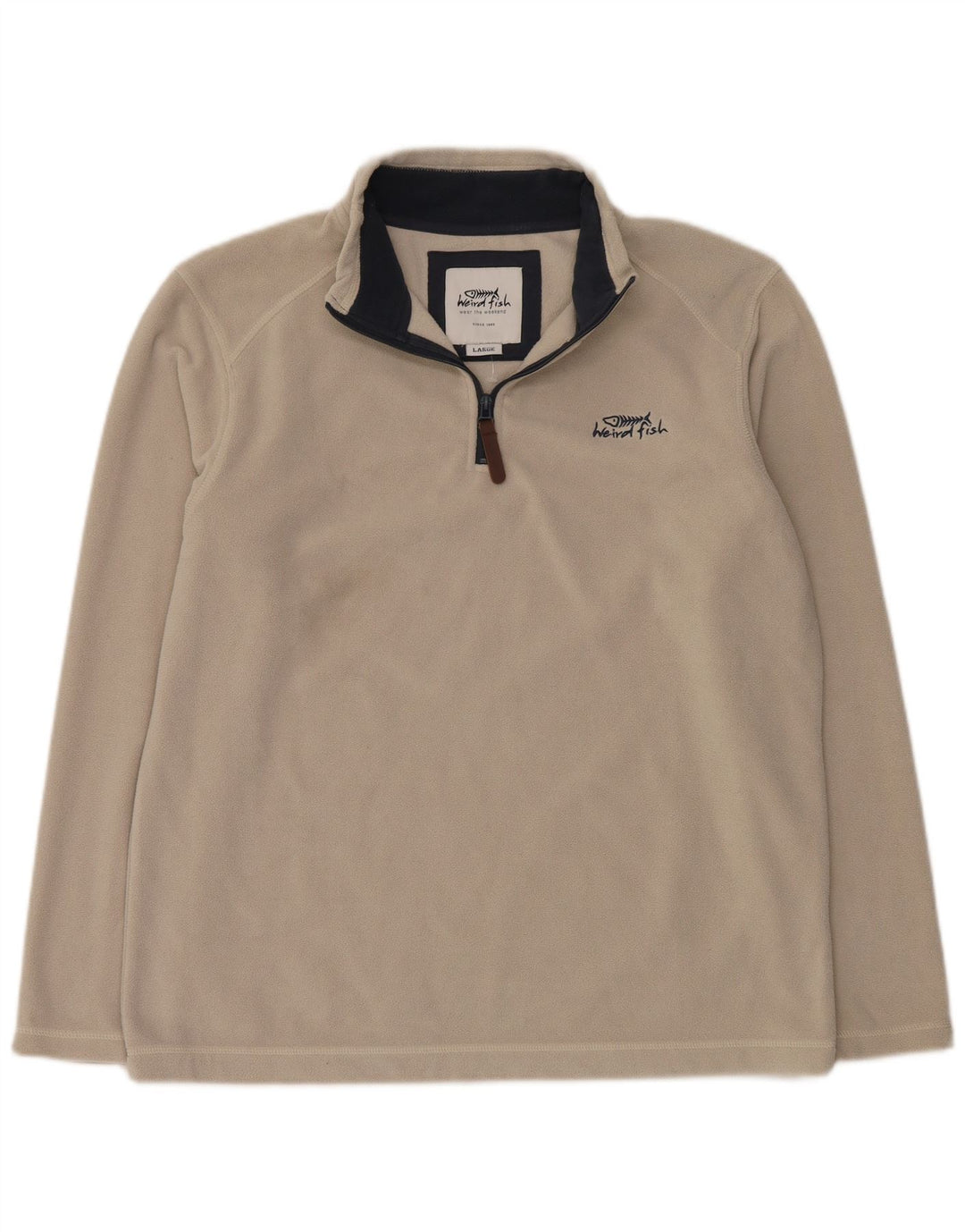 Maglione in pile da uomo con zip e collo Weird Fish, grande, in poliestere bianco sporco