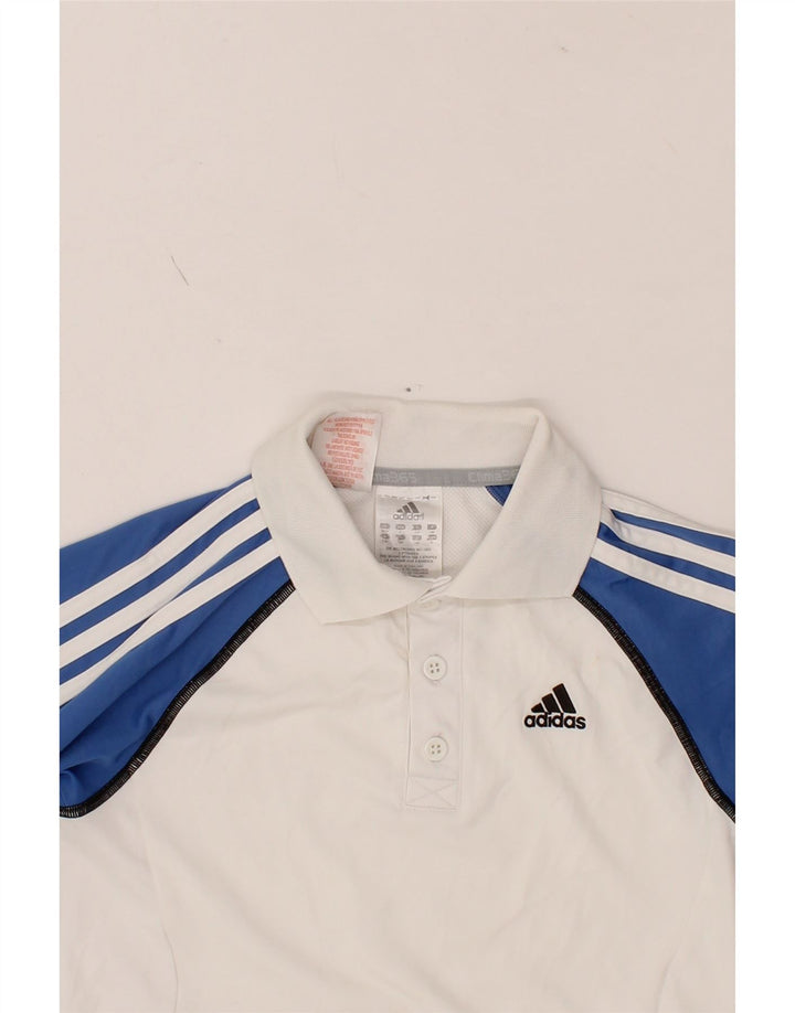 ADIDAS Boys Clima 365 Polo Shirt 9-10 Years White Colourblock Polyester Vintage Adidas and Second-Hand Adidas from Messina Hembry 