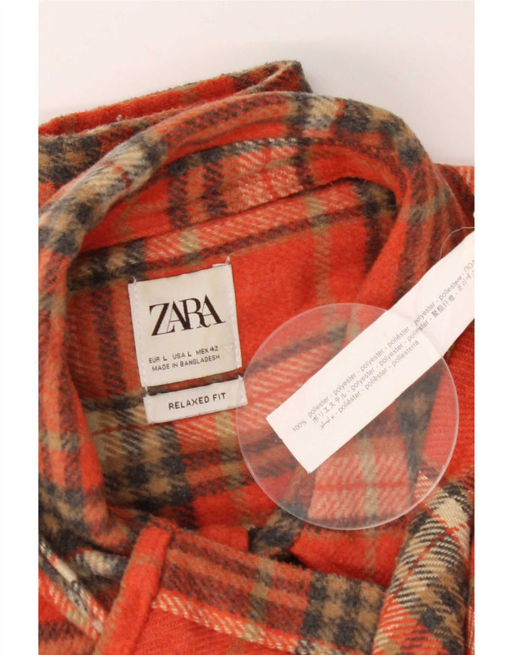 Camicia Zara da uomo in flanella dalla vestibilità comoda, in poliestere a quadri arancioni grandi