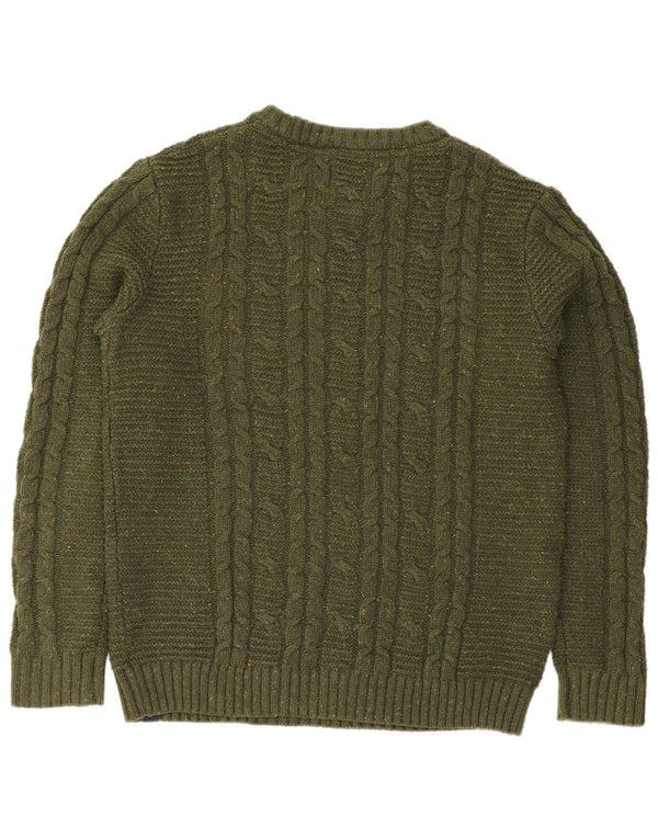 Maglione girocollo da uomo Fat Face, maglione grande, in lana verde screziata