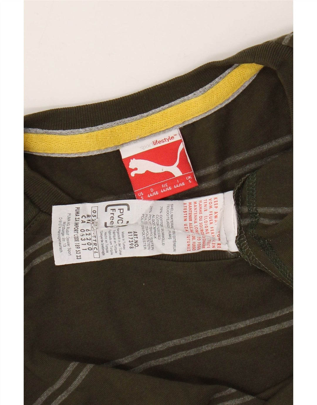 PUMA Top da uomo a maniche lunghe a righe piccole in cotone kaki