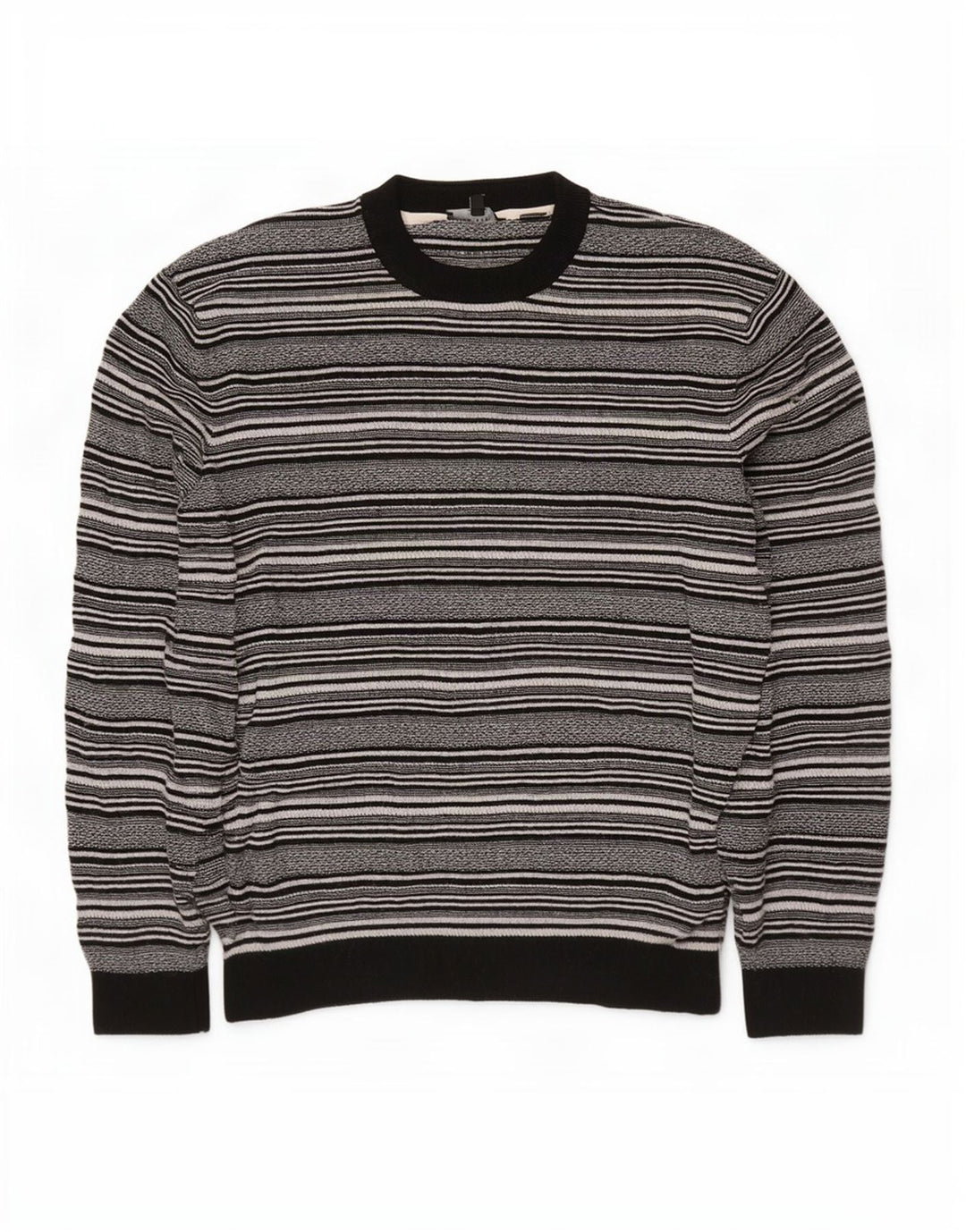 Maglione maglione girocollo da uomo Ted Baker taglia 5 XL viscosa a righe nere