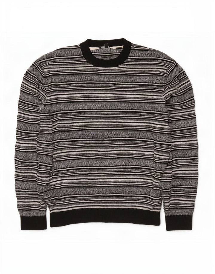 Maglione maglione girocollo da uomo Ted Baker taglia 5 XL viscosa a righe nere
