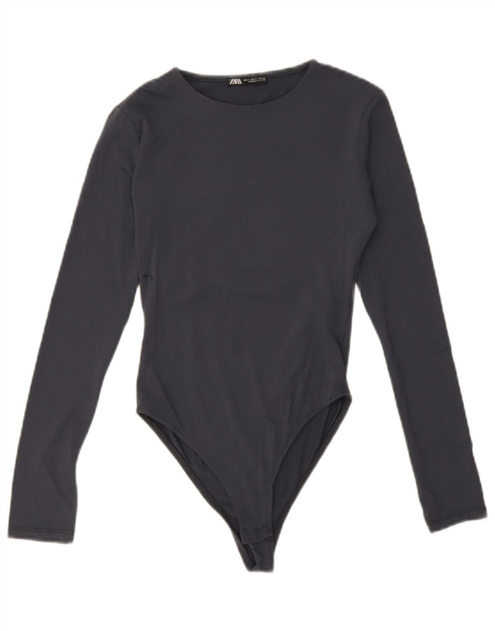 Body a maniche lunghe da donna Zara UK 8 Small blu navy in poliammide