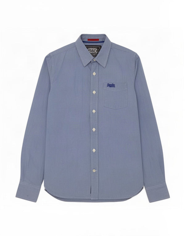 Camicia da uomo Superdry in cotone gessato blu medio
