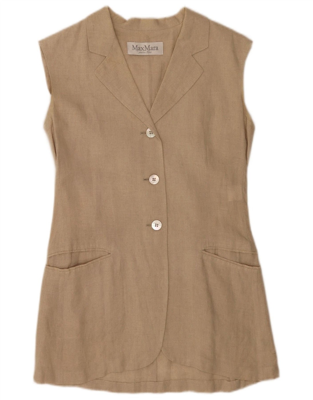 Giacca blazer senza maniche a 3 bottoni da donna Max Mara UK 10 piccolo lino beige