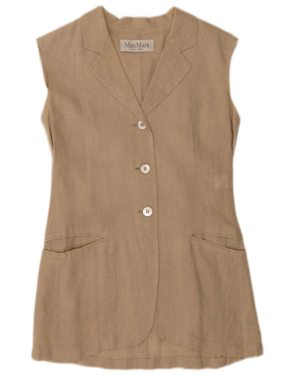 Giacca blazer senza maniche a 3 bottoni da donna Max Mara UK 10 piccolo lino beige
