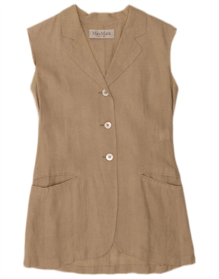 Giacca blazer senza maniche a 3 bottoni da donna Max Mara UK 10 piccolo lino beige