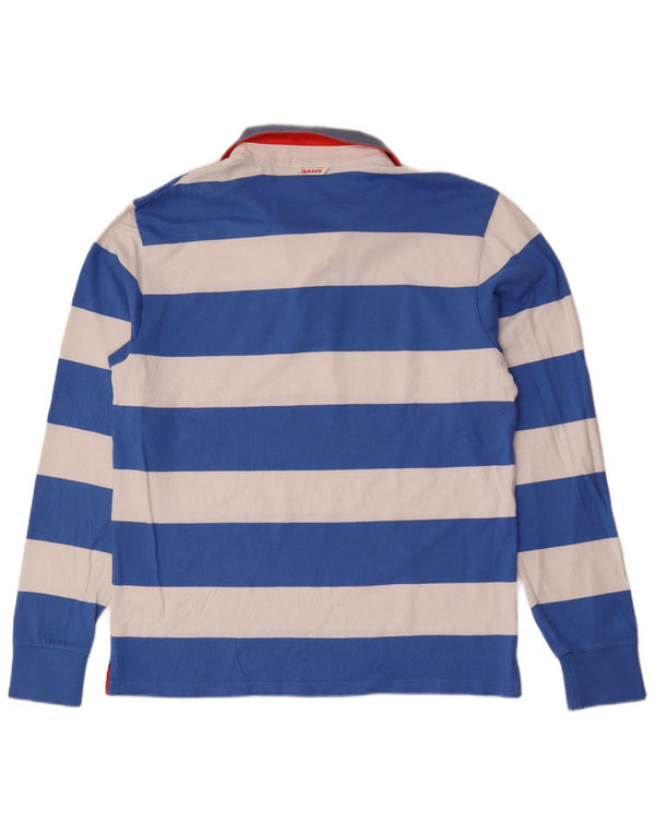 Polo da rugby da uomo a maniche lunghe Gant XL in cotone a righe blu