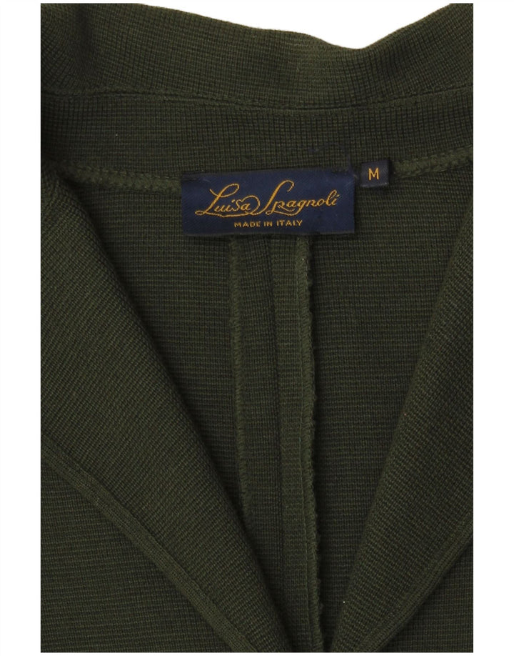 Maglione cardigan da donna Luisa Spagnoli UK 14 Lana vergine kaki medio