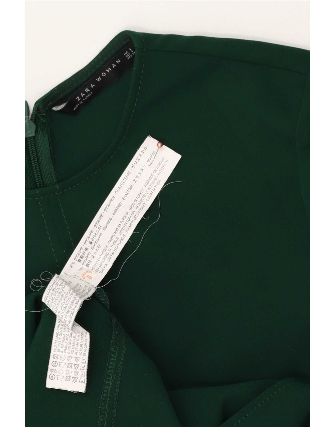 Abito a trapezio a maniche lunghe da donna Zara UK 10 piccolo poliestere verde