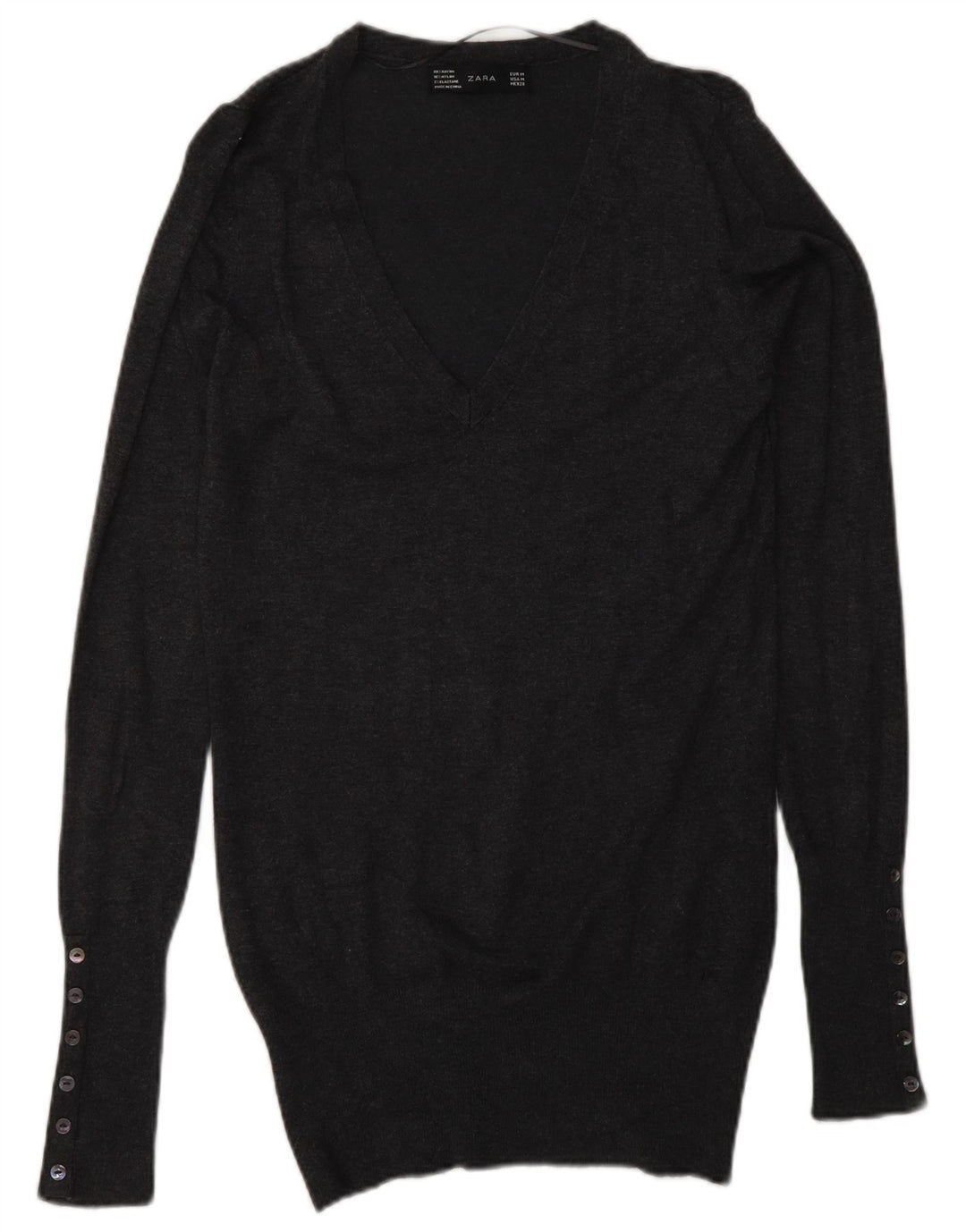 Maglione ZARA da donna con scollo a V UK 12 Grigio medio