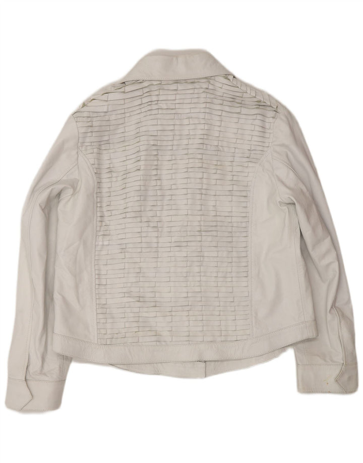 Giacca in pelle bomber vintage da donna UK 16 grande in pelle grigia