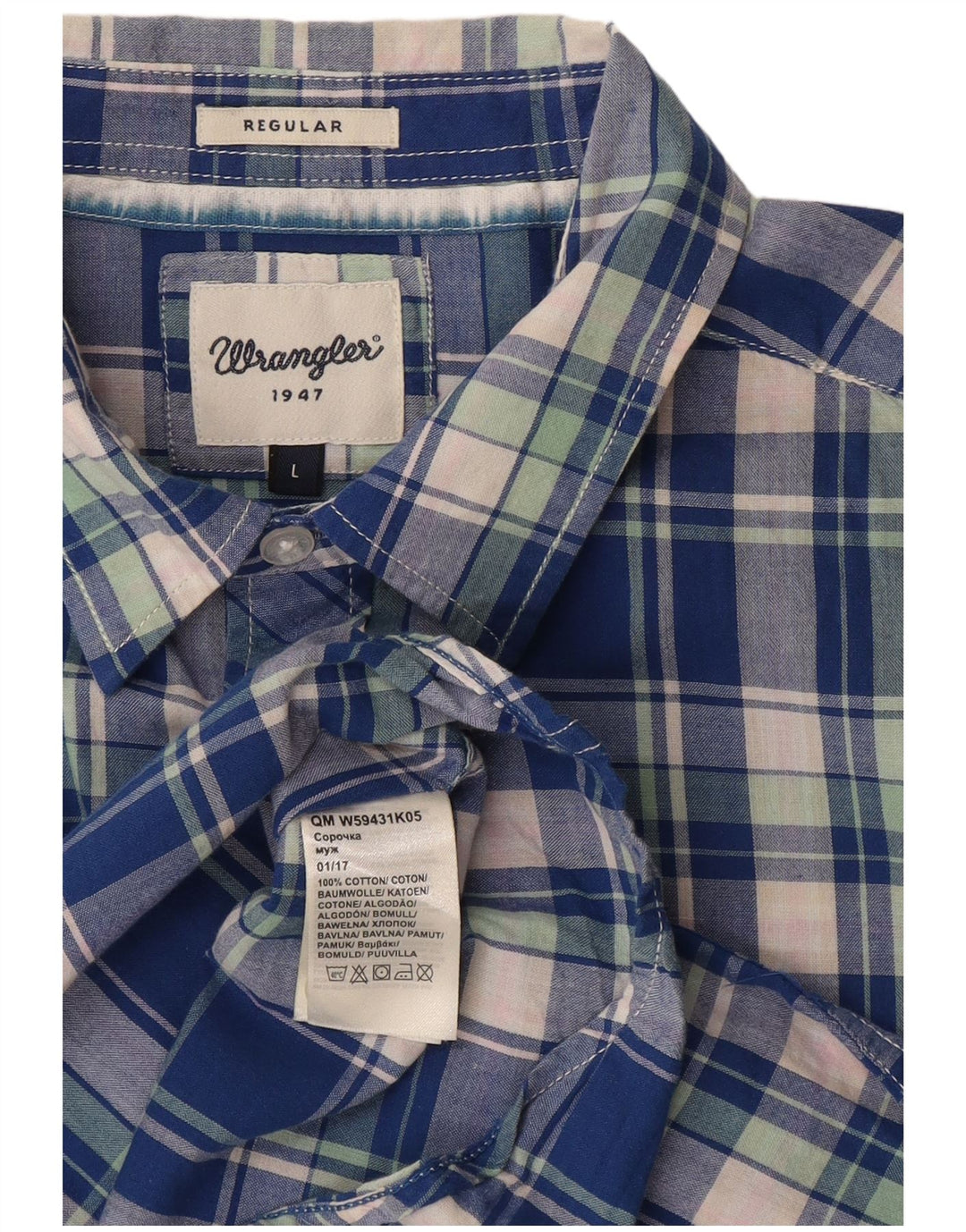 Camicia a maniche corte vestibilità regolare da uomo Wrangler, cotone a quadri blu grande