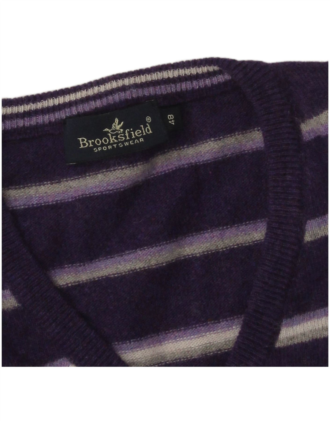 Maglione da uomo con scollo a V Brooksfield IT 48 Lana a righe viola medio