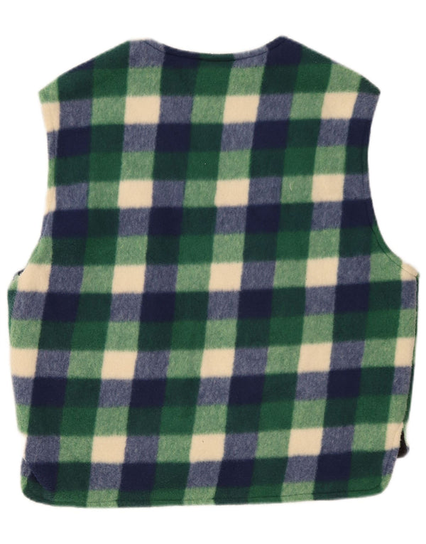 Gilet in pile da uomo vintage UK 38 poliestere a quadretti verde medio