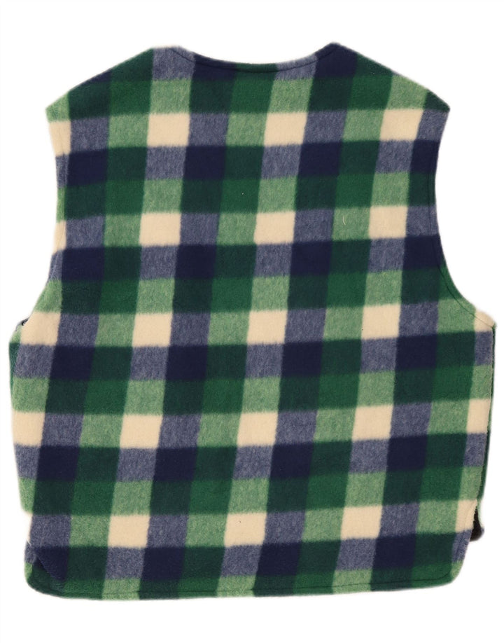 Gilet in pile da uomo vintage UK 38 poliestere a quadretti verde medio