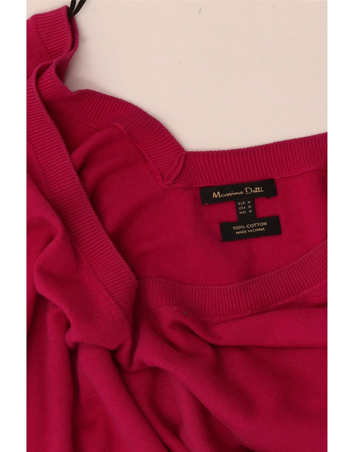 Maglione maglione con scollo a V da donna Massimo Dutti UK 14 Cotone rosa medio
