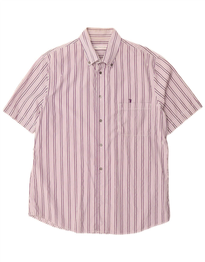 Camicia Trussardi Uomo Manica Corta Taglia 42 Large Viola a Righe