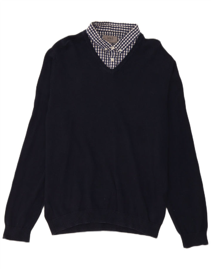 Marks & Spencer maglione da uomo con collo alto maglione grande a quadretti blu navy