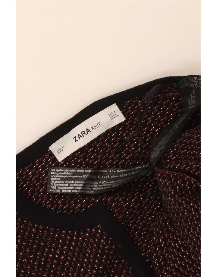 Maglione cardigan aperto a lunga linea da donna Zara UK 14 rosso medio geometrico
