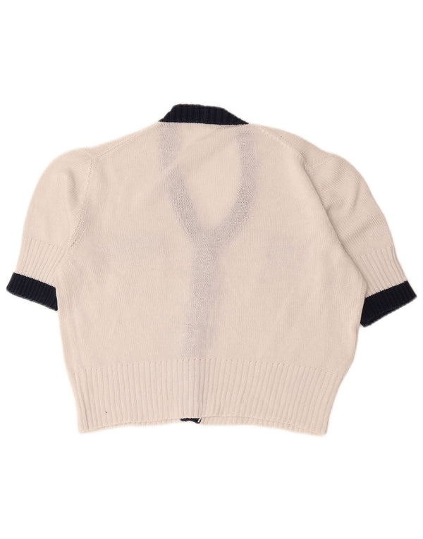 Maglione cardigan a maniche corte da donna vintage UK 12 Blocco colore bianco medio