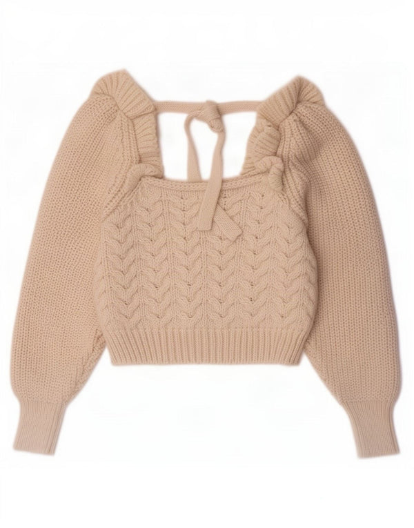 Maglione corto con scollo a barca da donna Zara UK 12 Poliestere bianco sporco medio
